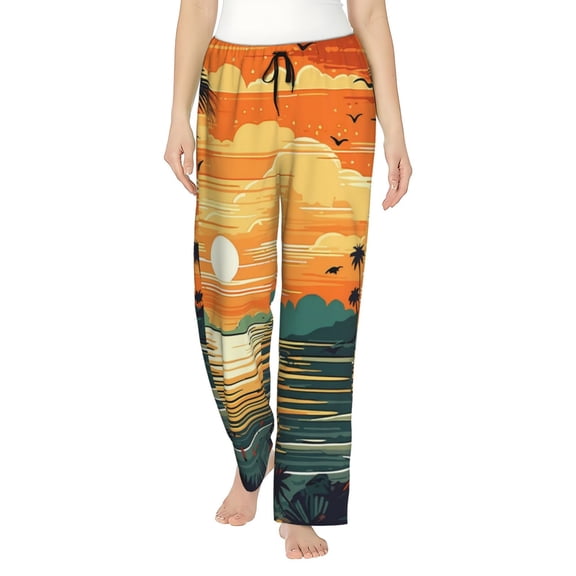 Rateoe Tropical Sunset Paradise Pattern Women’s Ultra-Soft Comfy Pajama Lounge Pants Sleepwear,Comfortable Lounge Wear,lightweight Pajamas, Casual Home Wear-