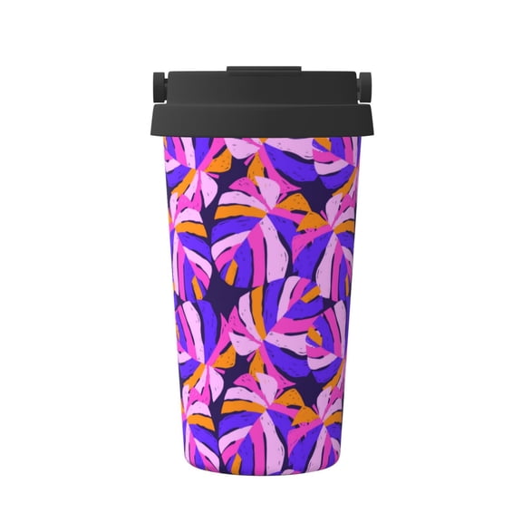 Rateoe Tropics Leaf Pattern Travel Coffee Mug Tumbler with Flip Lid | Reusable Insulated Stainless Steel Cold Brew Iced Coffee Cup Thermos