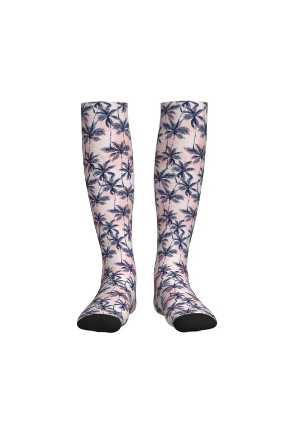 Tropics Palm Trees Compression Socks for Women and Men 20-30mmHg-Circulation Support Socks Knee High Nurse Pregnant Running Medical and Travel Athletic