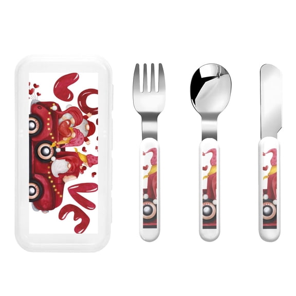Rateoe Truck With Gnomes for Stainless Steel Kids Silverware Set - Child and Toddler Safe Flatware - Children's Knife, Fork And Spoon Set