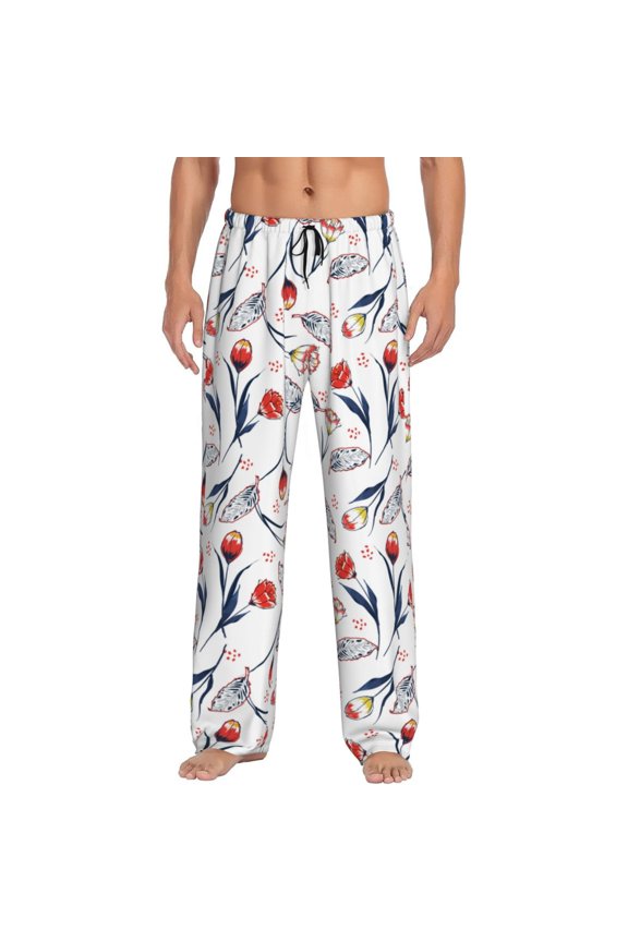 Tulips Flowers Pattern Men’s Ultra-Soft Comfy Pajama Lounge Pants Sleepwear,Comfortable Lounge Wear,lightweight Pajamas, Casual Home Wear-Medium