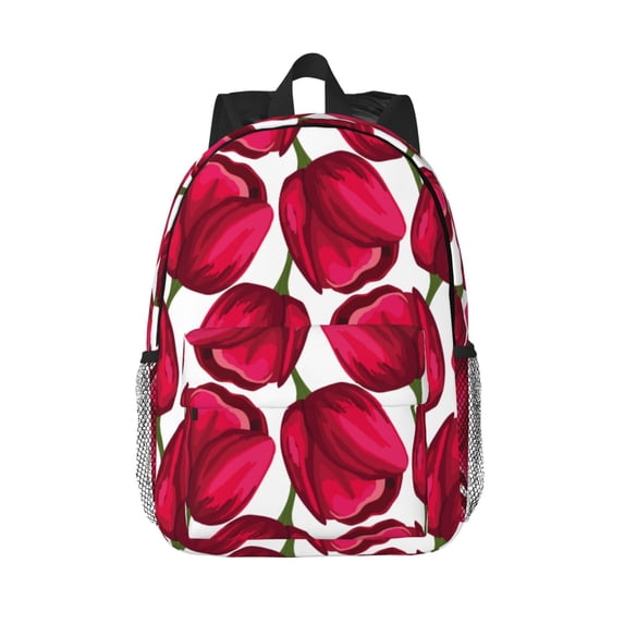 Rateoe Tulips Flowers Pattern Student Backpack Water-resistant Backpack 15-inch Laptop Backpack Lightweight Adjustable School Backpack