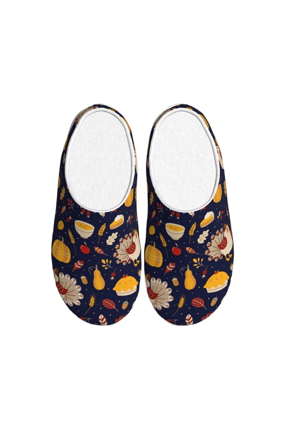 Turkey And Autumn Print Women's Men's Cotton Knit Slippers Lightweight Memory Foam Indoor House Shoes with Anti-Skid Sole-39/40