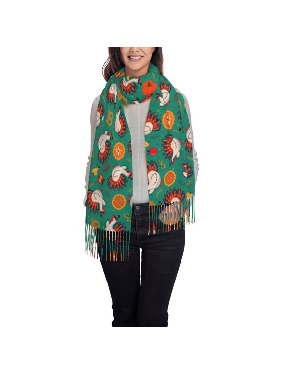 Cartoon Turkey Women's Traditional Scarf Wrap Tassel Shawl Fringes Neck Head Shawl Retro Scarf