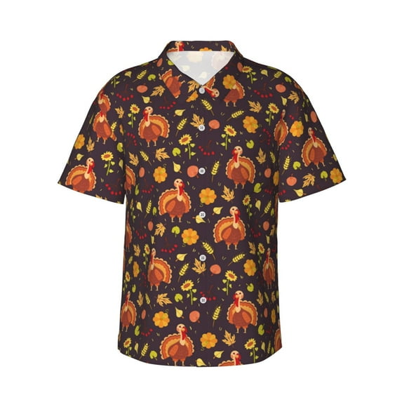 Rateoe Turkey Bird Pattern Men’s Hawaiian Shirt – Short Sleeve Button-Down Tropical Beach Shirt, Lightweight & Breathable Casual Aloha Shirt with Pocket,X-Large