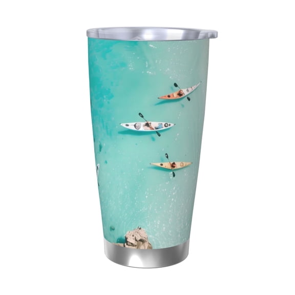Rateoe Turquoise Beach Kayaking Printed Car Guy Gifts for Men Women Tumbler - 20oz/590ml Double Wall Vacuum Insulated Stainless Steel Travel Tumbler Cups with Lid & Straw-Without Straw