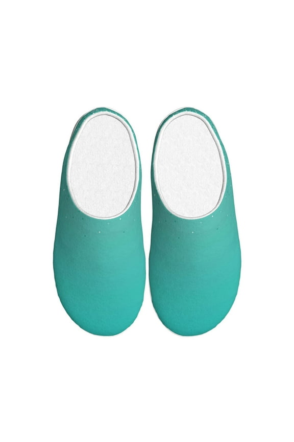Turquoise Glitter Print Women's Men's Cotton Knit Slippers Lightweight Memory Foam Indoor House Shoes with Anti-Skid Sole-46/47