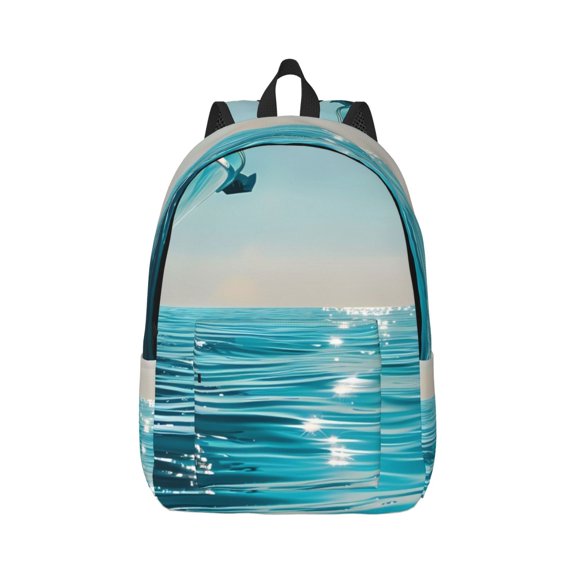Rateoe Turquoise Ocean Reflection Pattern Canvas College Laptop Backpack,Travel Daypack,Durable Rucksack Travel Notebook Bag School Backpack Book Bag for Men Women-Small
