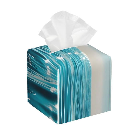Rateoe Turquoise Ocean Reflection Pattern Tissue Box Cover, Modern Square Decorative Leather Facial Paper Case Organizer Holder Dispenser 5X5X5''
