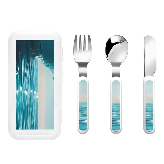 Rateoe Turquoise Ocean Reflection for Stainless Steel Kids Silverware Set - Child and Toddler Safe Flatware - Children's Knife, Fork And Spoon Set