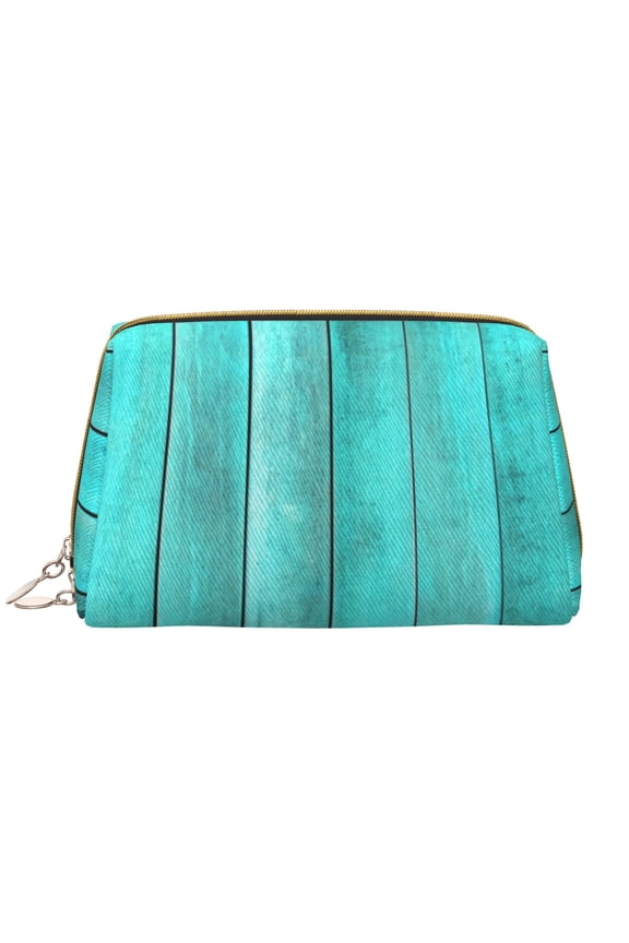Turquoise Wooden2 for Travel Makeup Bag,Large Capacity Cosmetic Bags for Women,Waterproof Portable Pouch Open Flat Toiletry Bag Make up Organizer