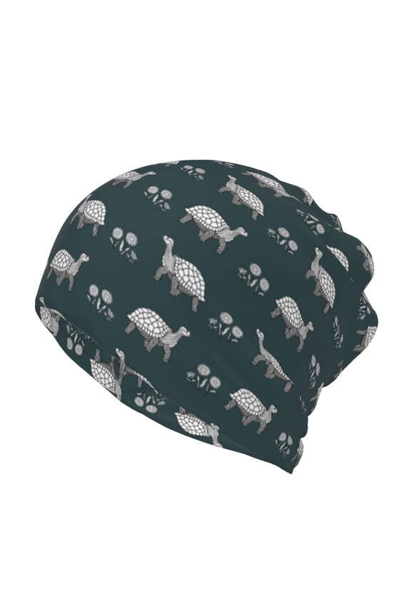 Turtle Chrysanthemum Cotton Slouchy Beanie Hat for Men/Women,Lightweight Oversize Large Thin Skull Cap Night Sleeping Cap