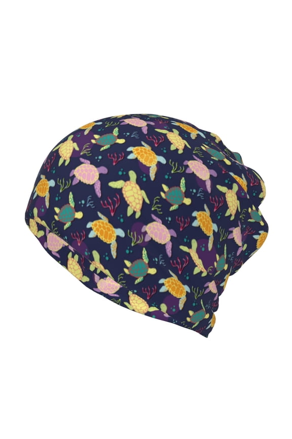 Turtle Cotton Slouchy Beanie Hat for Men/Women,Lightweight Oversize Large Thin Skull Cap Night Sleeping Cap