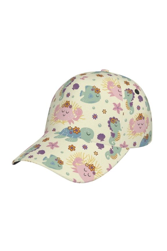 Turtle Crab Sea Horse Pattern Baseball Cap Outdoor Cap Mountain Dad Hat - Unstructured Soft Cotton Cap-Adjustable UV Protection Cap