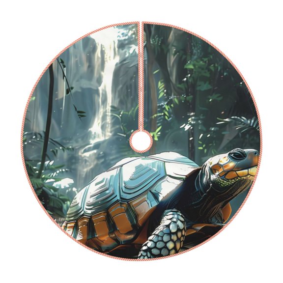 Rateoe Turtle In Jungle Waterfall Pattern Christmas Tree Skirt with Ties, Christmas Tree Decorations, Farmhouse Christmas Decor Xmas Holiday Decorations-