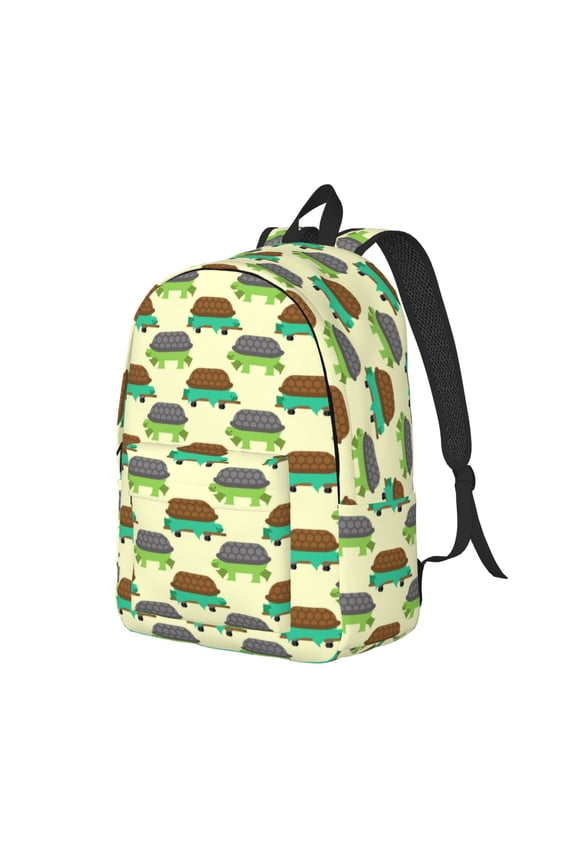 Turtle On Skateboard Pattern Durable Canvas Backpack for Men & Women – Stylish & Lightweight – Adjustable Straps, Multiple Pockets – Fits 15-17 Inch LaptopsSmall