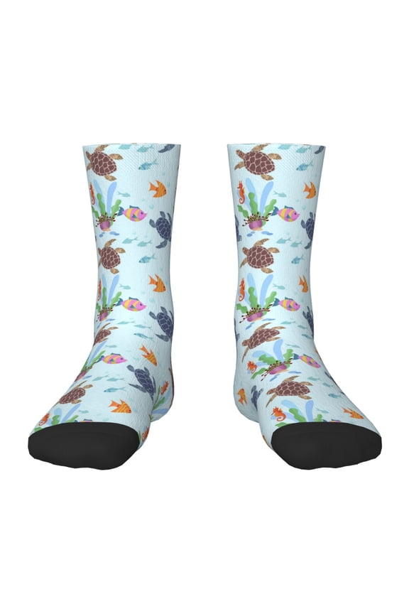 Turtle Pattern Children's Socks, Socks Gifts ,kids Crew Soft Cotton Socks , Moisture-Wicking, Durable, Ideal for Daily Wear & Sports