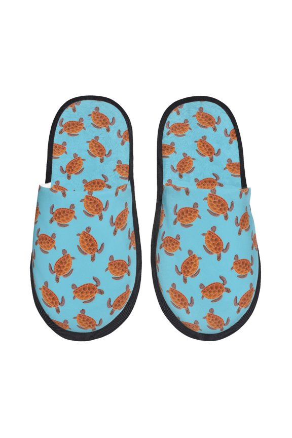 Turtle Pattern Fuzzy Slippers Fuzzy Soft House Slippers Plush Furry Warm Cozy Open Toe Fluffy Home Shoes-Large