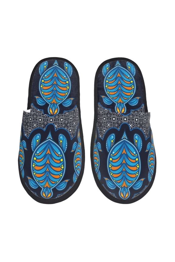 Turtle Pattern Fuzzy Slippers Fuzzy Soft House Slippers Plush Furry Warm Cozy Open Toe Fluffy Home Shoes-Medium