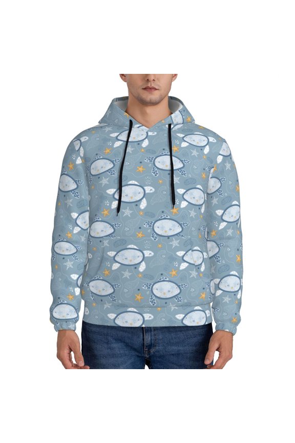 Turtle Pattern Mens Hoodie, Pullover Hooded Sweatshirt, Kangaroo Pocket Hoodie Ideal for Daily Wear, Travel and Home-Large