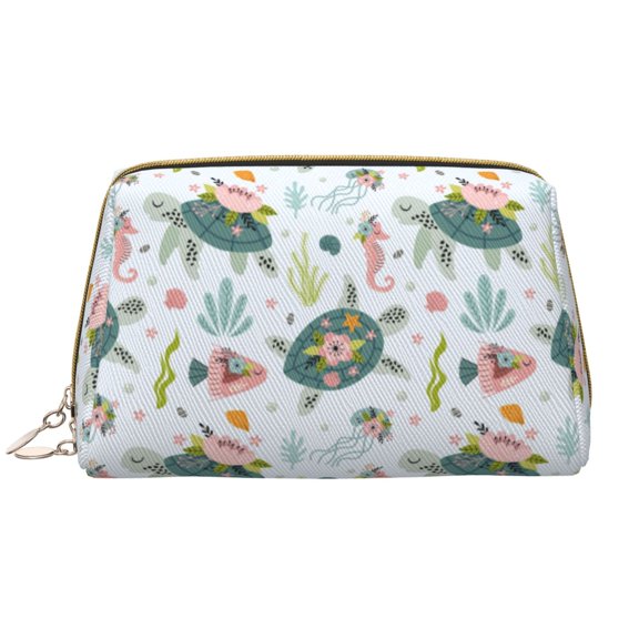 Rateoe Turtle and Sea Life for Travel Makeup Bag,Large Capacity Cosmetic Bags for Women,Waterproof Portable Pouch Open Flat Toiletry Bag Make up Organizer