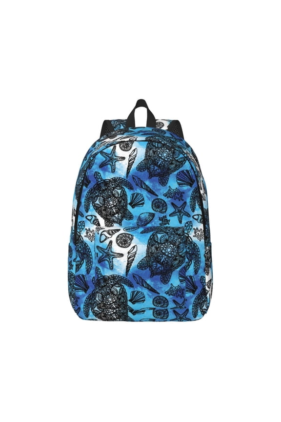 Turtle，Shell Algae Starfish Coral Pattern Canvas College Laptop Backpack,Travel Daypack,Durable Rucksack Travel Notebook Bag School Backpack Book Bag for Men Women-Medium