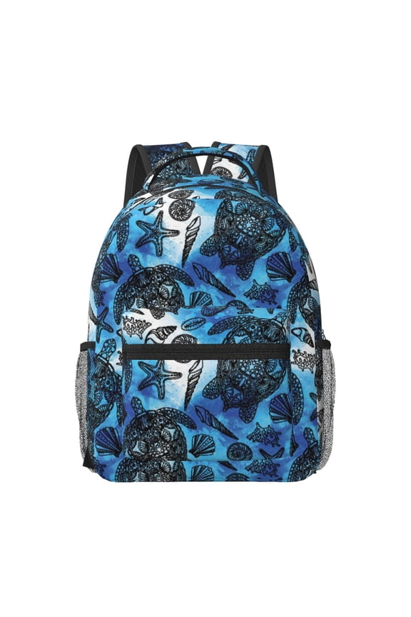 TurtleShell Algae Starfish Coral Pattern Durable Student Backpack Laptop Bag- Ergonomic Design, Waterproof Twill Fabric - Ideal for School, Travel, and Outdoor Activities