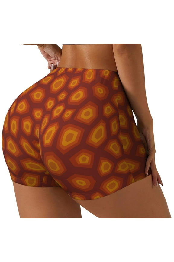 Turtle Shell Printed Power Workout Shorts for Women Tummy Control Squat Proof Ribbed Thick Seamless Scrunch Active Short-X-Large