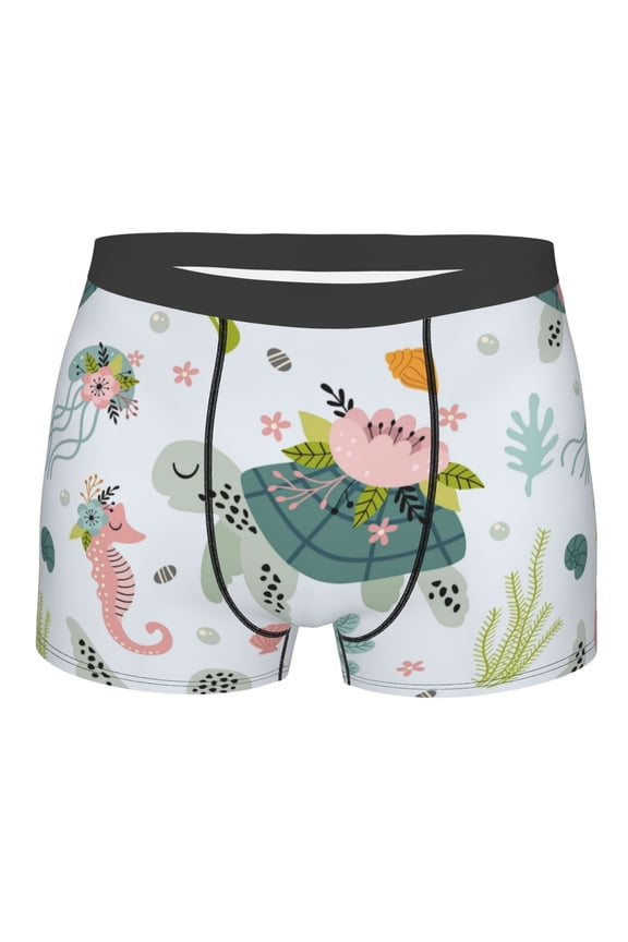 Turtle and Sea Life Mens Boxer Briefs Poly Spandex Performance Boxer Briefs Underwear Hem Boxer Briefs - Large