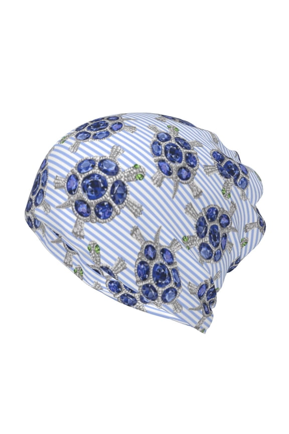 Turtle with Blue Stones Cotton Slouchy Beanie Hat for Men/Women,Lightweight Oversize Large Thin Skull Cap Night Sleeping Cap