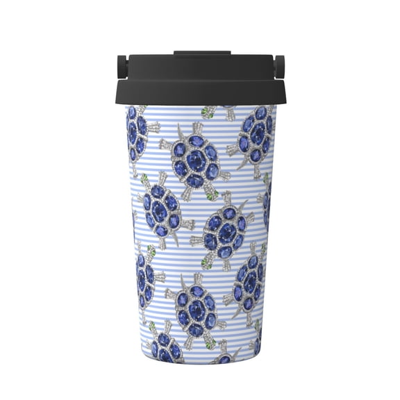 Rateoe Turtle with Blue Stones Pattern Travel Coffee Mug Tumbler with Flip Lid | Reusable Insulated Stainless Steel Cold Brew Iced Coffee Cup Thermos