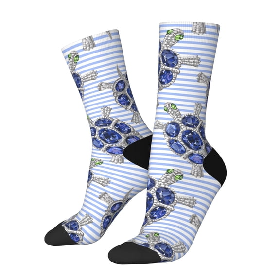 Rateoe Turtle with Blue Stones for Women Casual Calf Socks - Cute Crew Socks - Thin Soft Above Ankle Socks Size 5-11