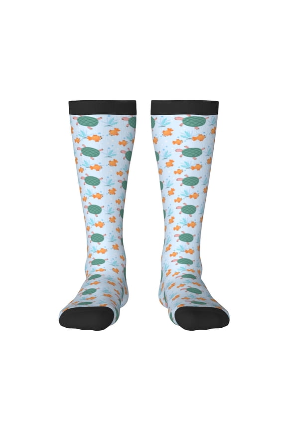 Turtles And Goldfish Pattern Women’s Knee High Crew Socks,Trouser Socks Comfortable, Breathable, Moisture-Wicking and Soft