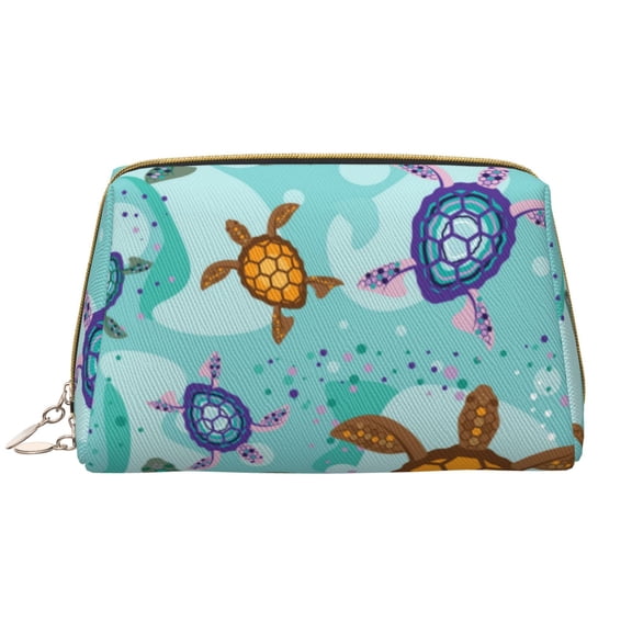Rateoe Turtles And Sea for Travel Makeup Bag,Large Capacity Cosmetic Bags for Women,Waterproof Portable Pouch Open Flat Toiletry Bag Make up Organizer