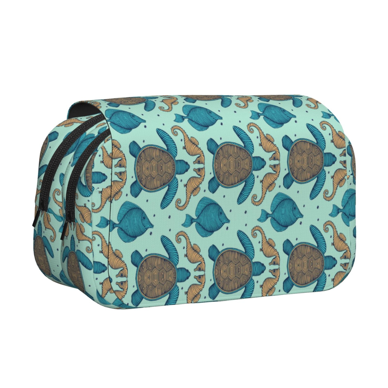Rateoe Turtles And Seahorses Pattern Double Clamshell Pen Case, Storage Organizer with Two Zipper Compartments– Holds Up to 50 Pencils & Pens