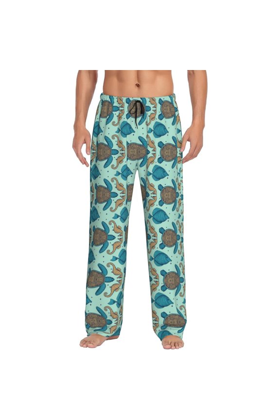 Turtles And Seahorses Pattern Men’s Ultra-Soft Comfy Pajama Lounge Pants Sleepwear,Comfortable Lounge Wear,lightweight Pajamas, Casual Home Wear-Small