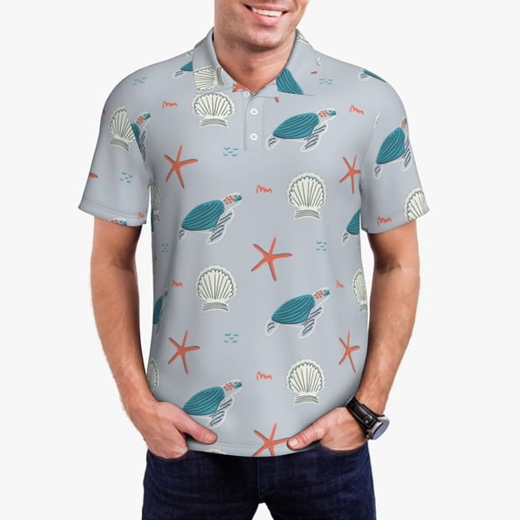 Rateoe Turtles And Shells Pattern Men's Short Sleeve Polo Shirts, Golf Polo Shirts Short Sleeve Performance Moisture Wicking Dry-XX-Large