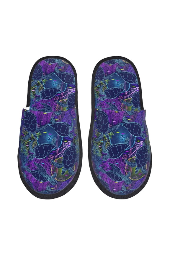 Turtles Pattern Fuzzy Slippers Fuzzy Soft House Slippers Plush Furry Warm Cozy Open Toe Fluffy Home Shoes-Medium