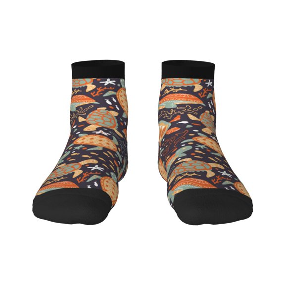 Rateoe Turtles and Sea Plants Pattern Quarter Crew Socks,Toe Seamed Ankle Socks,Cotton Cushioned Breathable Athletic Crew Sports Socks