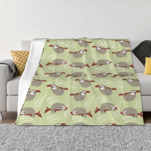 Rateoe Twig Sloth Pattern Flannel Throw Blanket, Ultra-soft Blanket for Bed, Couch, Car, Hypoallergenic Anti-pilling blanket-