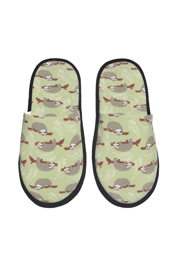 Twig Sloth Pattern Fuzzy Slippers Fuzzy Soft House Slippers Plush Furry Warm Cozy Open Toe Fluffy Home Shoes-Medium