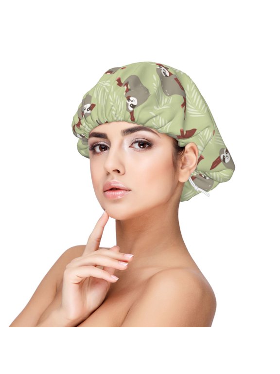 Twig Sloth Pattern Silk Satin Hair Bonnet for Sleeping, Adjustable Sleep Cap Turban for Women , Curly Straight Hair Long Large Braid