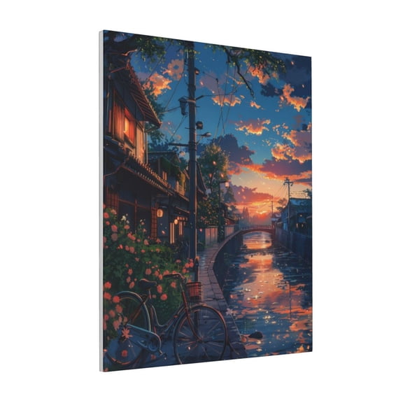 Rateoe Twilight Canal Reflection Pattern Decorative Picture – Unique Modern Wall Art, Ready-to-Hang Canvas Print for Home (Vertical)