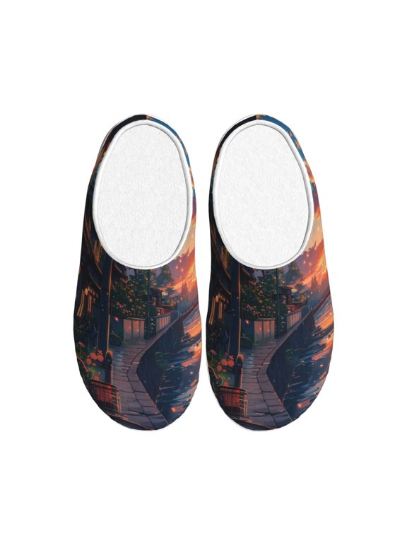 Twilight Canal Reflection Print Women's Men's Cotton Knit Slippers Lightweight Memory Foam Indoor House Shoes with Anti-Skid Sole-40/41