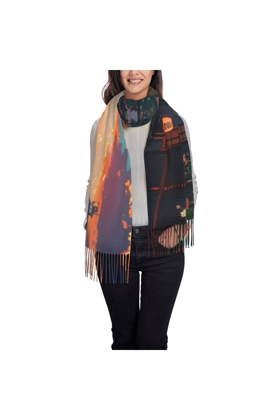 Twilight Canal Reflection Women's Traditional Scarf Wrap Tassel Shawl Fringes Neck Head Shawl Retro Scarf