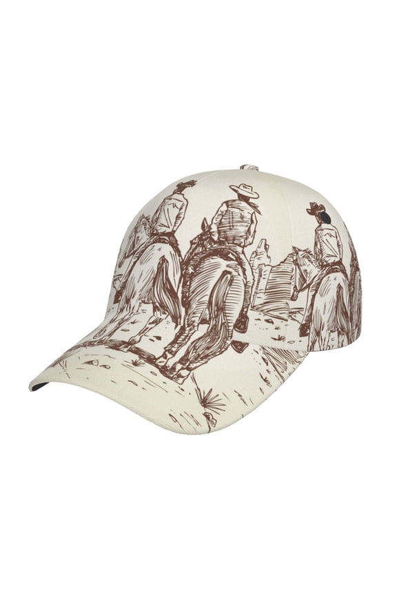 Two Cowboys Riding Horses In The Desert Pattern Mens Baseball Cap  Adjustable Curved Brim Hat, Soft Cotton Sports Cap for Outdoor, Casual, and Everyday Wear, Comfortable & Breathable
