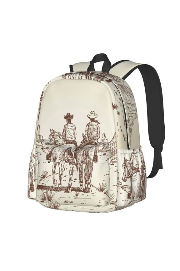 Two Cowboys Riding Horses In The Desert Pattern Student Backpack,Backpack for School,Lightweight Bag,Travel Backpack,Outdoor Backpack,Large Capacity Backpack