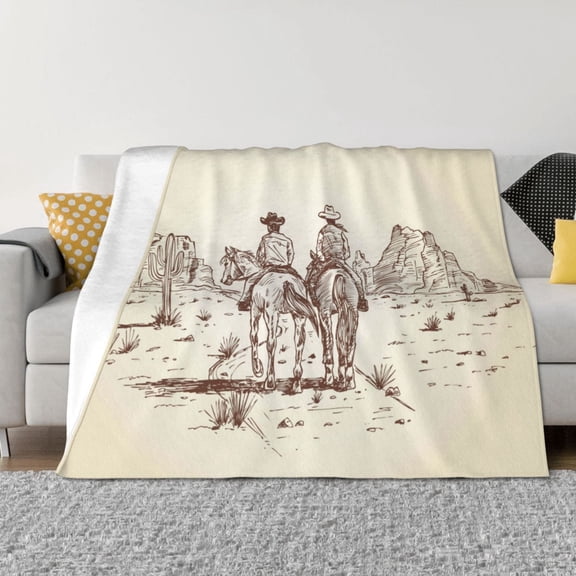 Rateoe Two Cowboys Riding Horses In The Desert Pattern Flannel Throw Blanket, Ultra-soft Blanket for Bed, Couch, Car, Hypoallergenic Anti-pilling blanket-