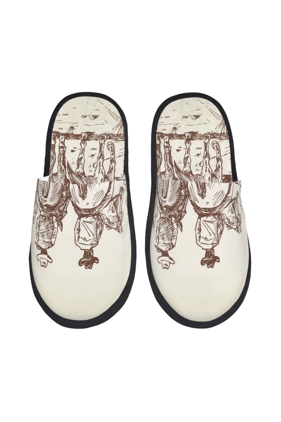 Two Cowboys Riding Horses In The Desert Pattern Fuzzy Slippers Fuzzy Soft House Slippers Plush Furry Warm Cozy Open Toe Fluffy Home Shoes-Medium