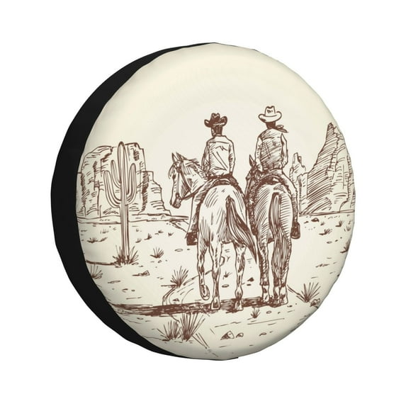 Rateoe Two Cowboys Riding Horses In The Desert Pattern Tire Cover Wheel Protectors Weatherproof Wheel Covers Universal Fit for Trailer Rv SUV Truck Camper Travel Trailers Accessories-15 inch
